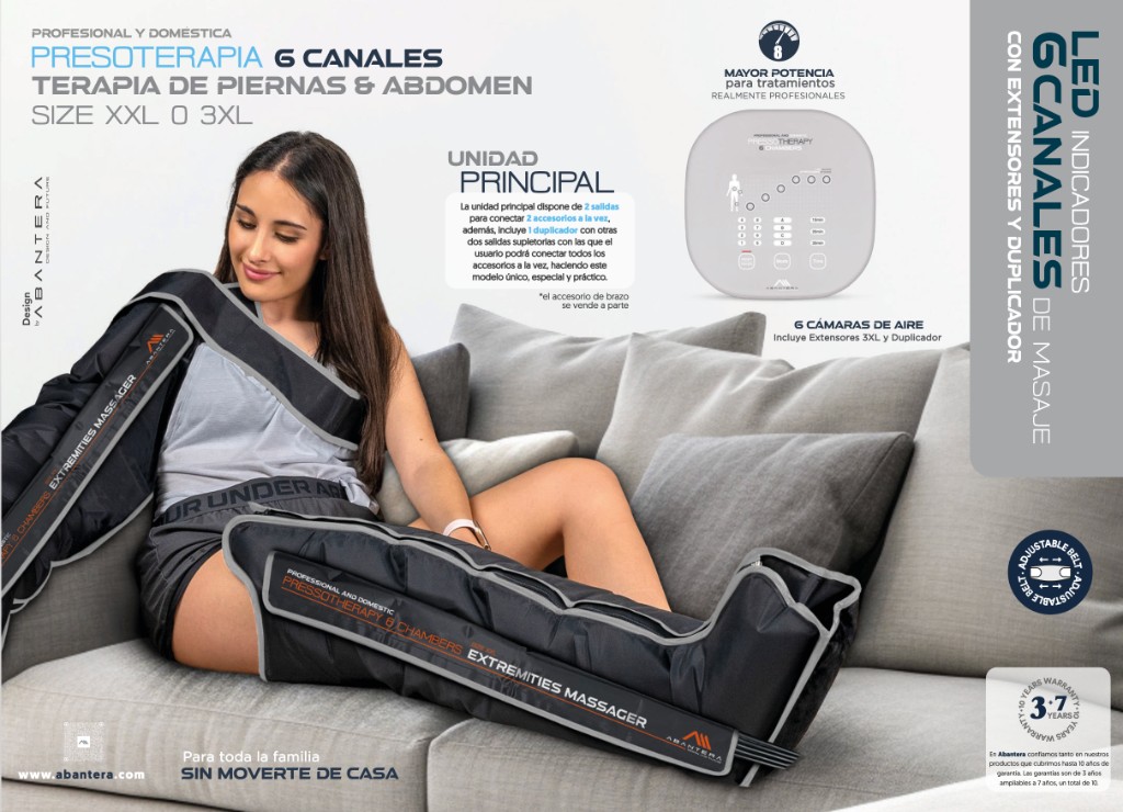 Folleto: presoterapia 6 canales profesional y doméstica, terapia de piernas y abdomen, unidad principal digital